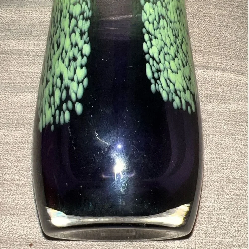 Vintage Teleflora Hand Blown Spring Glass Vase |Green Purple | 8